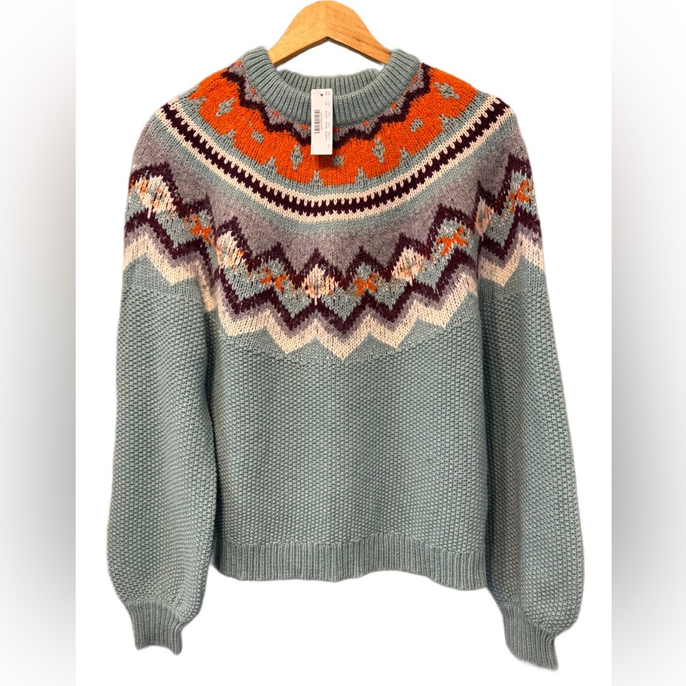 J. Crew Blue Orange Fair Isle Patterned Sweater - sz Lg - Picture 2 of 5